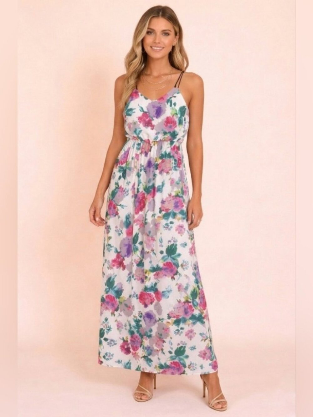 Potter's Pot Floral Maxi Dress with Back Slit & Tie Detail Small